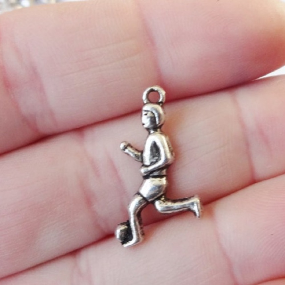 Soccer Player Silver Tone Charm Pendant 23 mm x 12 mm